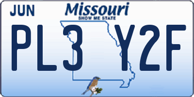 MO license plate PL3Y2F
