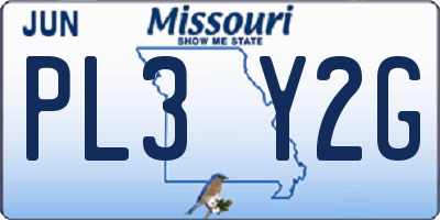 MO license plate PL3Y2G