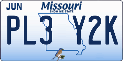 MO license plate PL3Y2K