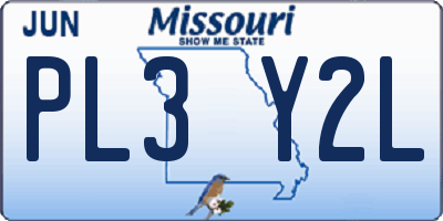 MO license plate PL3Y2L