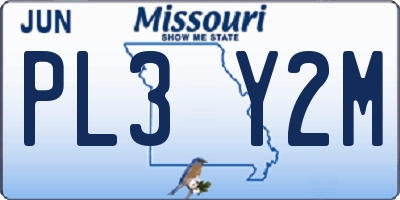 MO license plate PL3Y2M