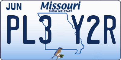 MO license plate PL3Y2R