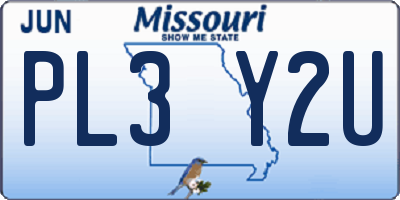 MO license plate PL3Y2U