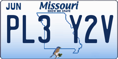 MO license plate PL3Y2V