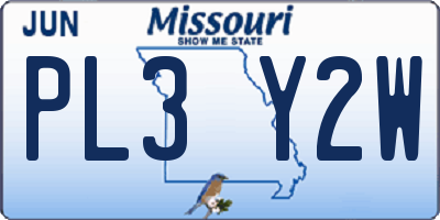 MO license plate PL3Y2W