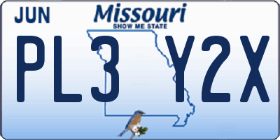 MO license plate PL3Y2X