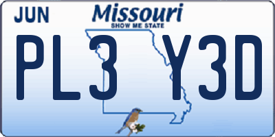 MO license plate PL3Y3D