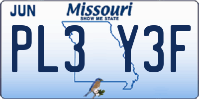 MO license plate PL3Y3F