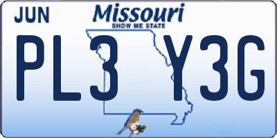MO license plate PL3Y3G