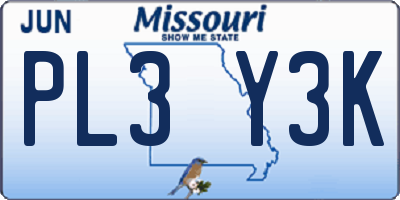 MO license plate PL3Y3K