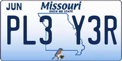 MO license plate PL3Y3R