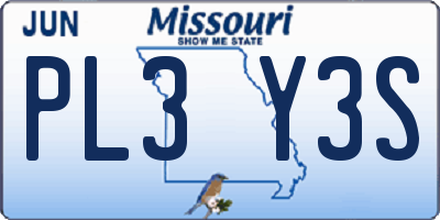 MO license plate PL3Y3S