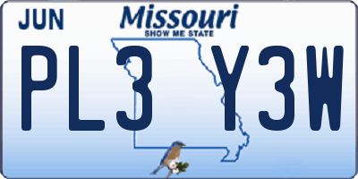MO license plate PL3Y3W
