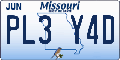 MO license plate PL3Y4D