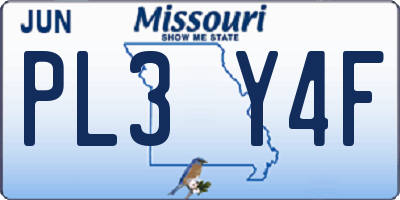 MO license plate PL3Y4F