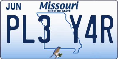 MO license plate PL3Y4R
