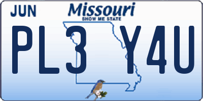MO license plate PL3Y4U