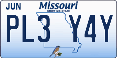 MO license plate PL3Y4Y