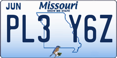 MO license plate PL3Y6Z