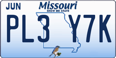 MO license plate PL3Y7K