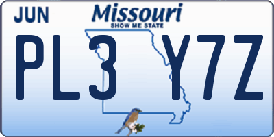 MO license plate PL3Y7Z