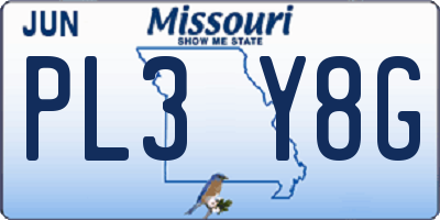 MO license plate PL3Y8G