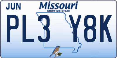 MO license plate PL3Y8K