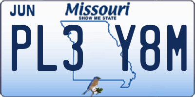 MO license plate PL3Y8M