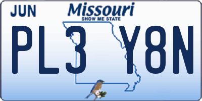 MO license plate PL3Y8N