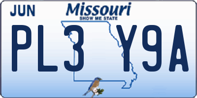 MO license plate PL3Y9A