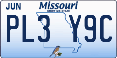 MO license plate PL3Y9C