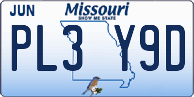 MO license plate PL3Y9D