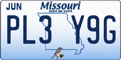 MO license plate PL3Y9G