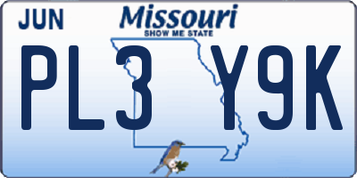 MO license plate PL3Y9K