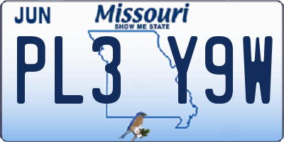 MO license plate PL3Y9W