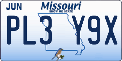 MO license plate PL3Y9X