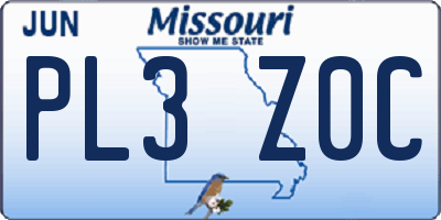 MO license plate PL3Z0C