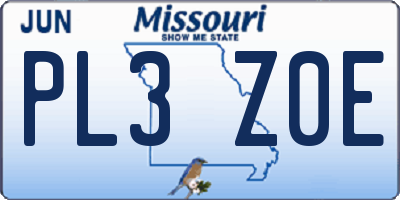 MO license plate PL3Z0E