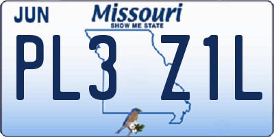 MO license plate PL3Z1L