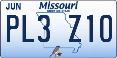 MO license plate PL3Z1O