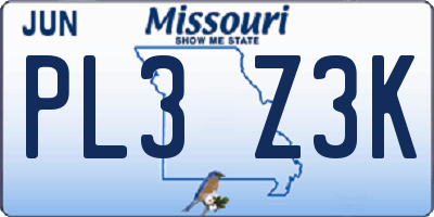 MO license plate PL3Z3K
