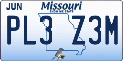 MO license plate PL3Z3M
