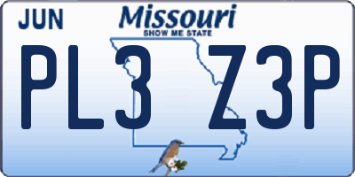 MO license plate PL3Z3P