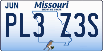 MO license plate PL3Z3S