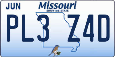 MO license plate PL3Z4D