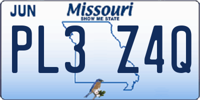 MO license plate PL3Z4Q