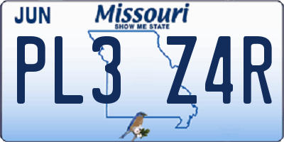 MO license plate PL3Z4R