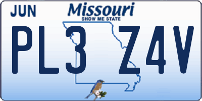 MO license plate PL3Z4V
