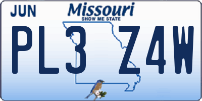 MO license plate PL3Z4W