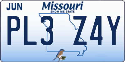 MO license plate PL3Z4Y